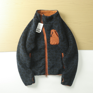 男立领斜拉链卫衣开衫 冬季 加厚摇粒绒外套 日单设计师线