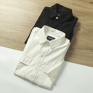 风男士 工装 夏季 纯色休闲宽松翻领短袖 衬衣潮 清仓捡漏 衬衫 美式