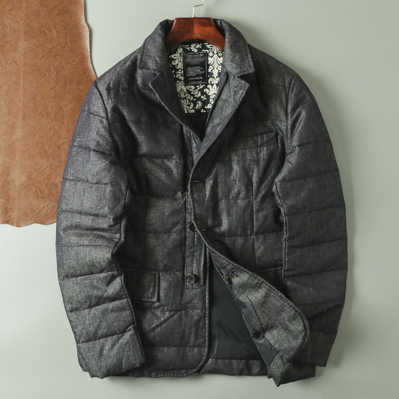 出口余单 ！ 复古做旧  ！亚麻面料 秋冬季男士白鸭绒羽绒服外套