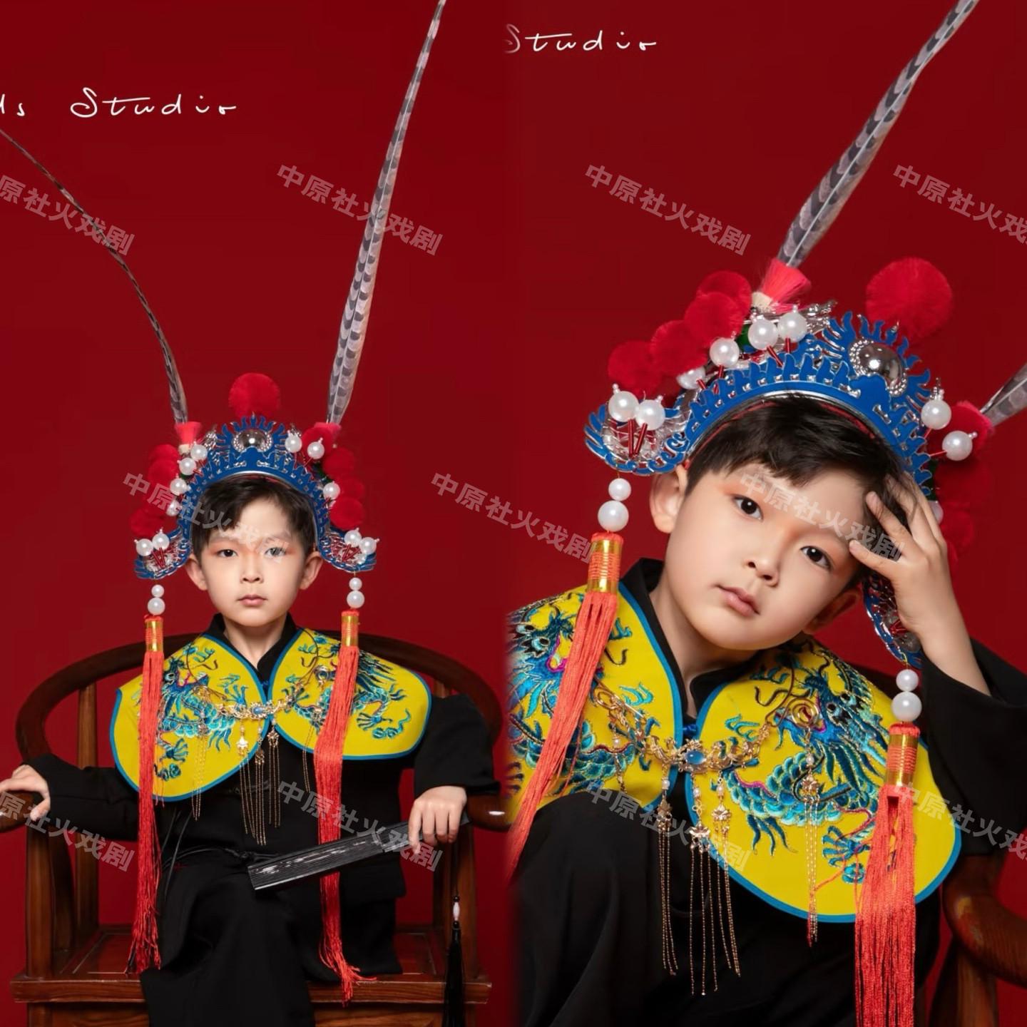戏曲头饰小列子帽子国潮演出打鼓戏曲花木兰头饰穆桂英舞蹈