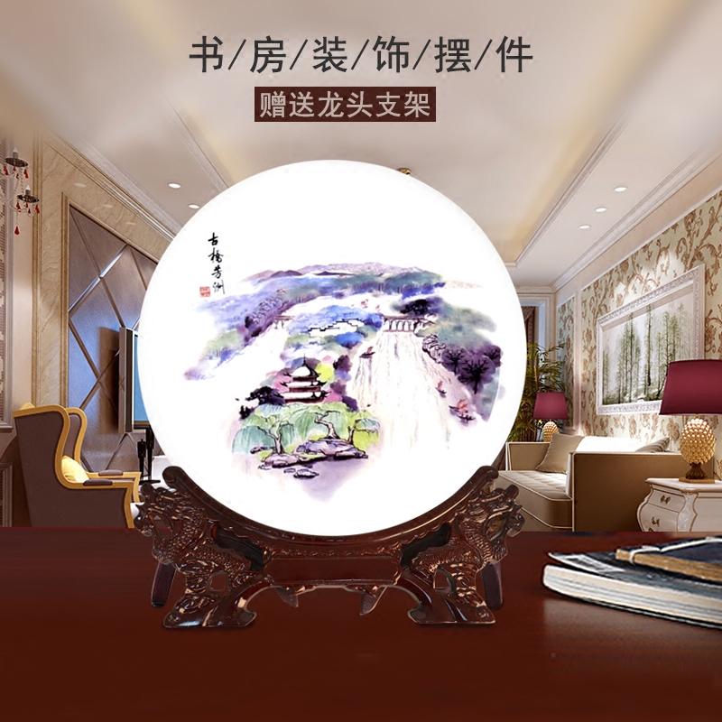新世纪艺术馆陶瓷中式新醴陵八景挂盘送架子装饰盘子艺术品摆件