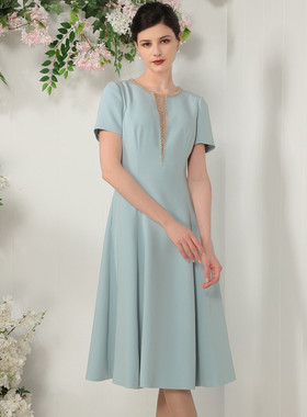 XZCV女春夏圆领手工钉钻国风连衣裙旗袍婚宴礼服