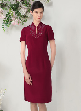 XZCV春夏立领烫钻刺绣旗袍婚宴礼服