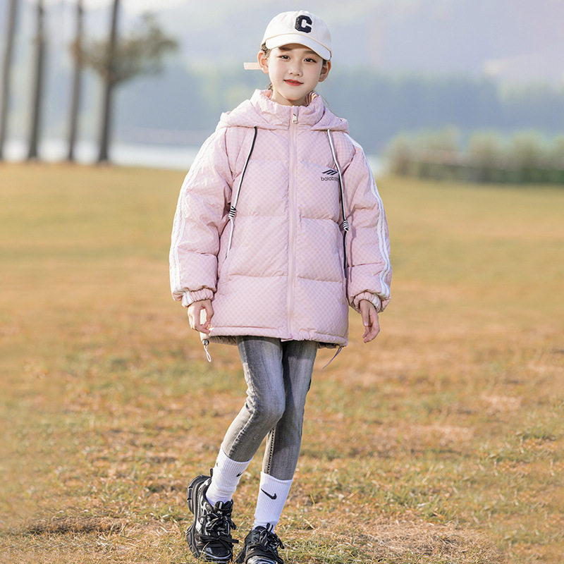 女童男童中长款宽松羽绒服加厚面包服外套大童连帽棉袄衣棉服冬装