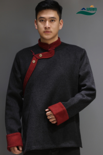 羊绒春装春秋唐装外套针缝几何图案长袖男款复古男装上衣保暖中式