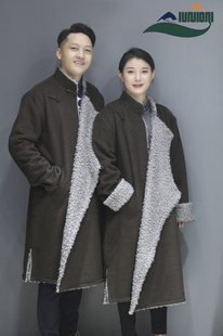 新款藏装外套男士长款配腰带加毛羊绒藏式风衣外套女冬装抖音同款