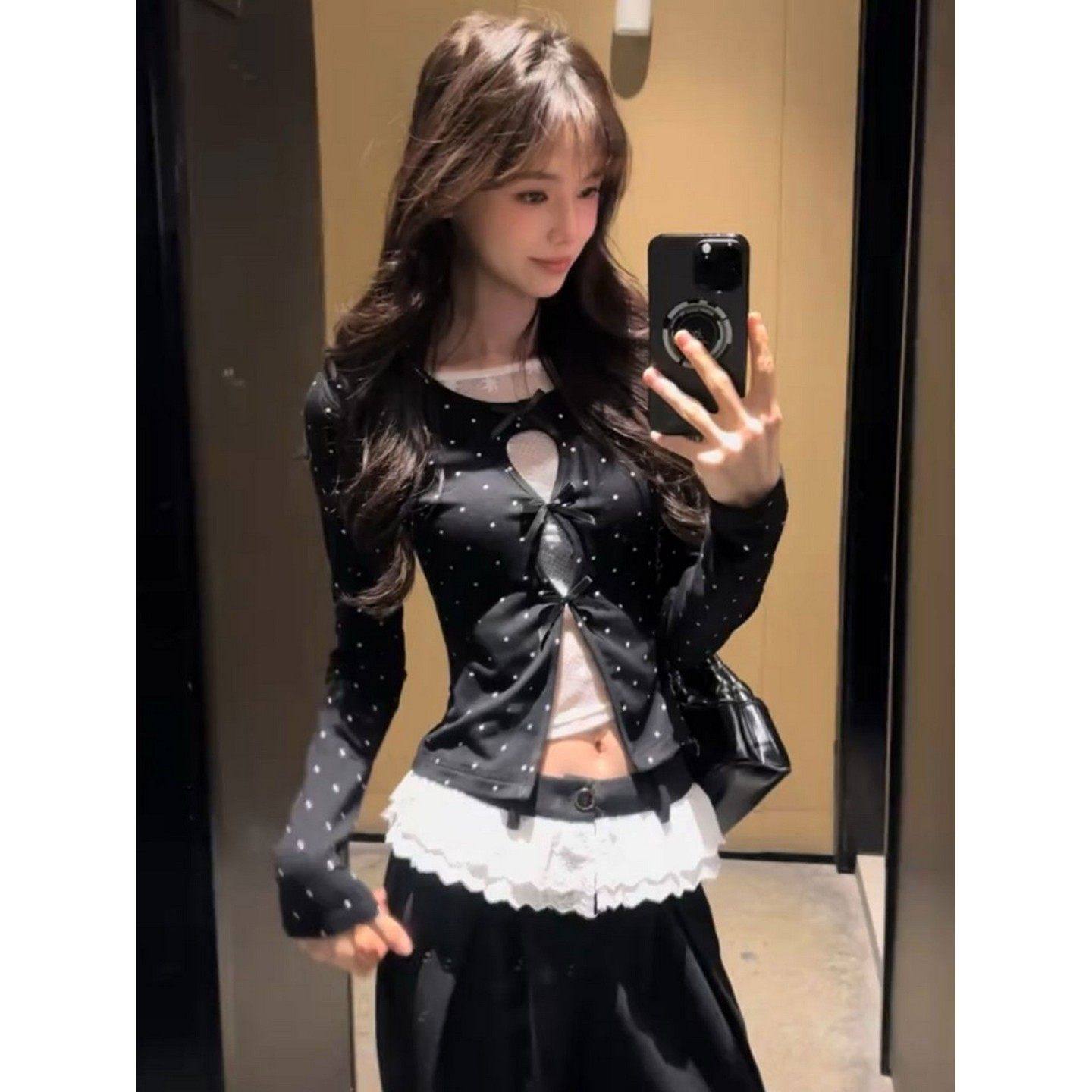 大码胖MM韩系假两件蕾丝拼接镂空内搭上衣女春季修身气质波点T恤,女装/女士精品,T恤,淘宝优惠券,粉丝福利购,淘宝优惠卷