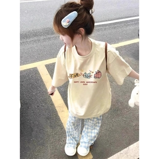 奶呼呼可爱猫咪纯棉短袖 上衣 t恤女夏2025新款 学院甜酷风宽松半袖