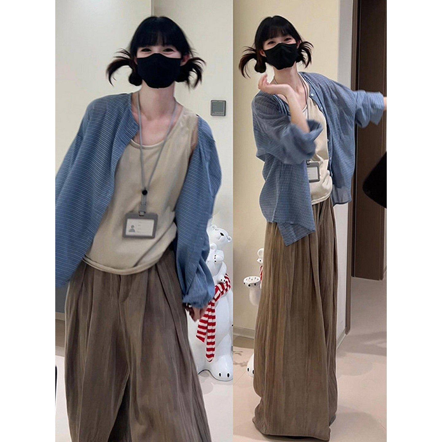 大码胖mm韩系蓝色格子圆领衬衫外套女春季新款宽松显瘦百搭上衣潮,女装/女士精品,衬衫,淘宝优惠券,粉丝福利购,淘宝优惠卷