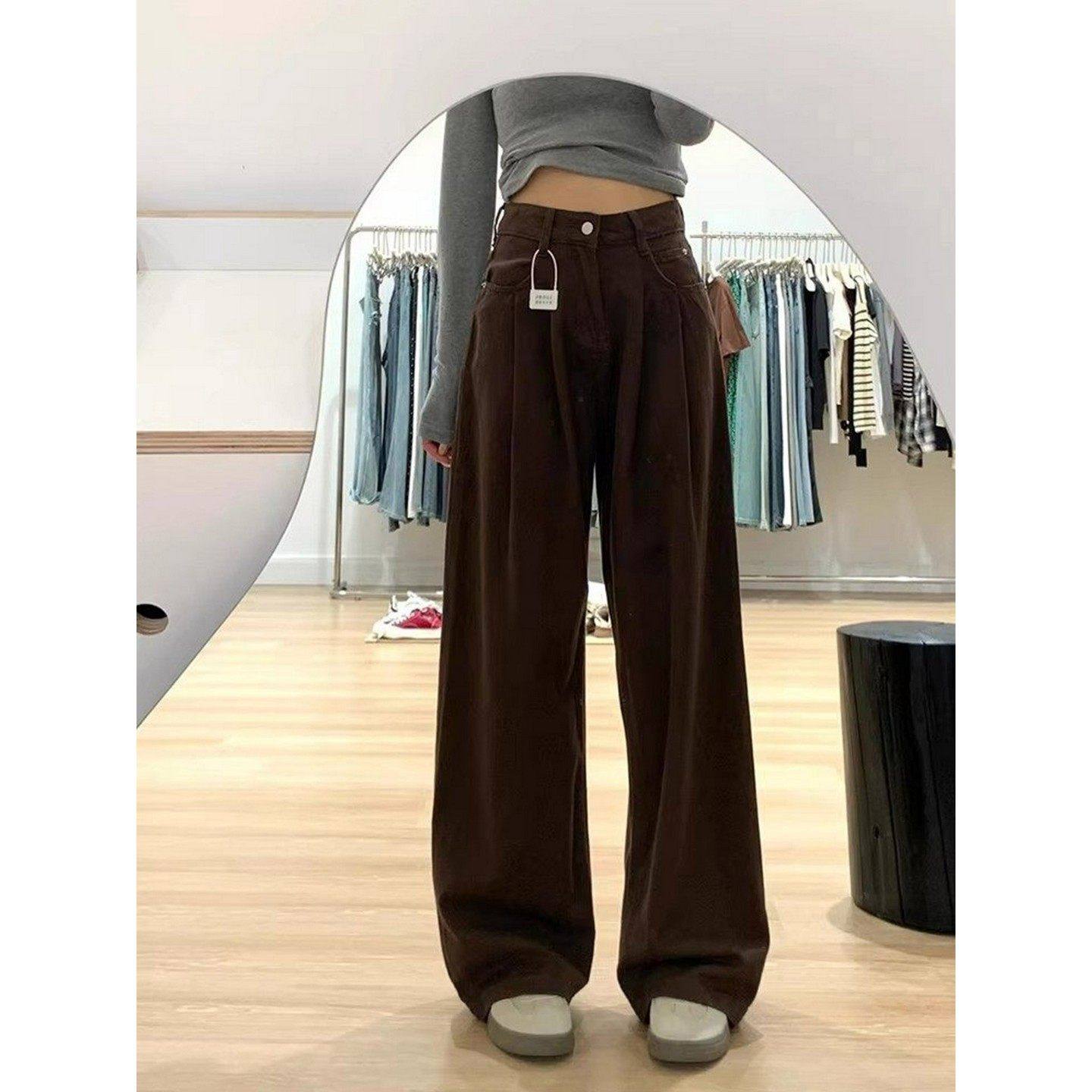 大码胖mm美式褶皱复古高腰阔腿牛仔裤设计小众垂感宽松显瘦直筒裤,女装/女士精品,大码裤装,淘宝优惠券,粉丝福利购,淘宝优惠卷