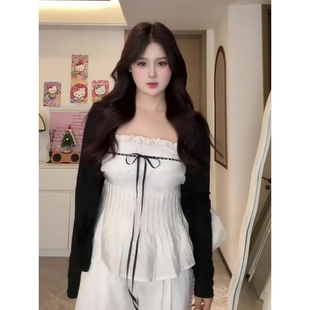 叠穿吊带上衣两件套 大码 微胖mm蕾丝边抹胸背心女夏季 短款 防晒开衫