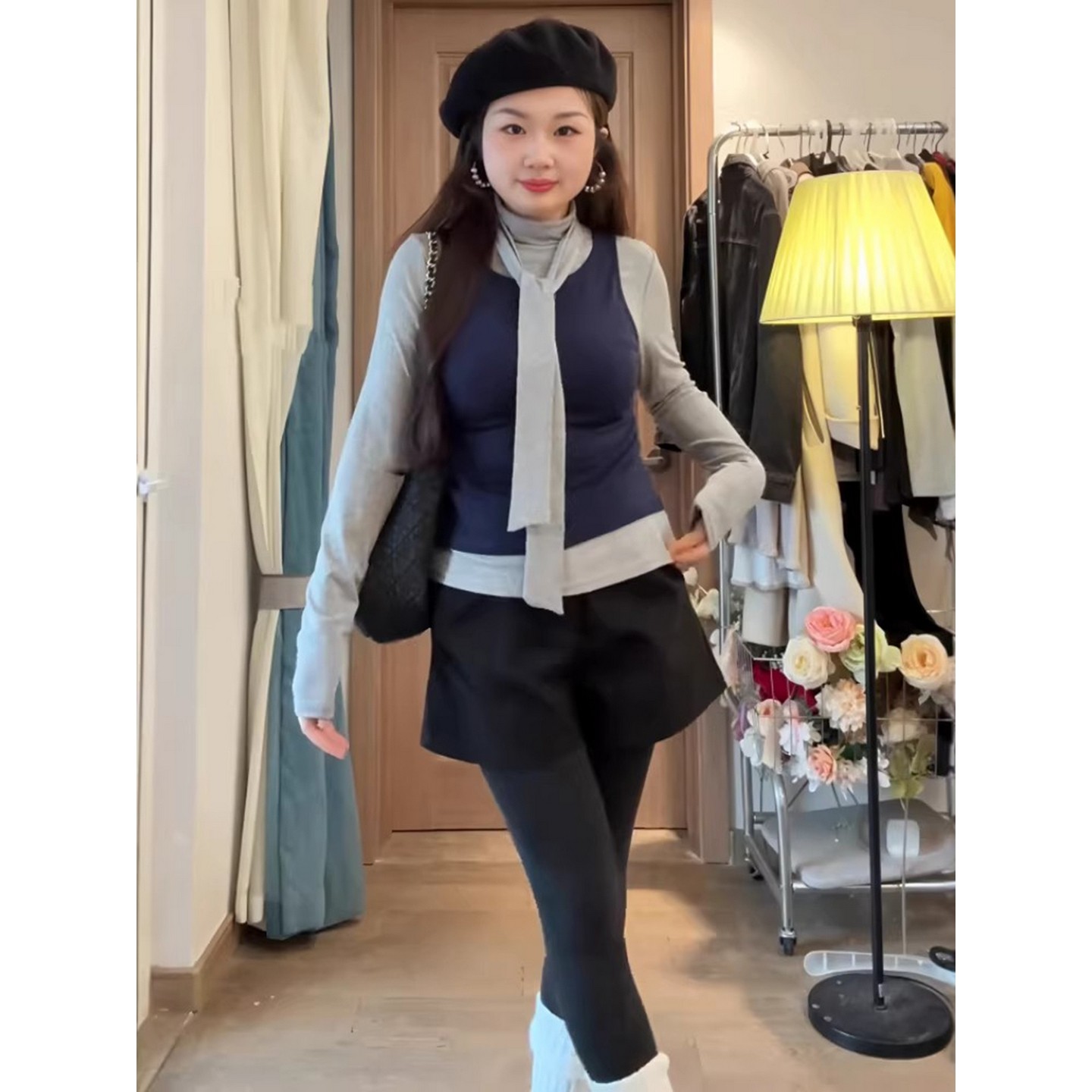 大码胖mm韩系一整套春季显瘦遮肉高级感叠穿上衣搭配半身裙三件套图片