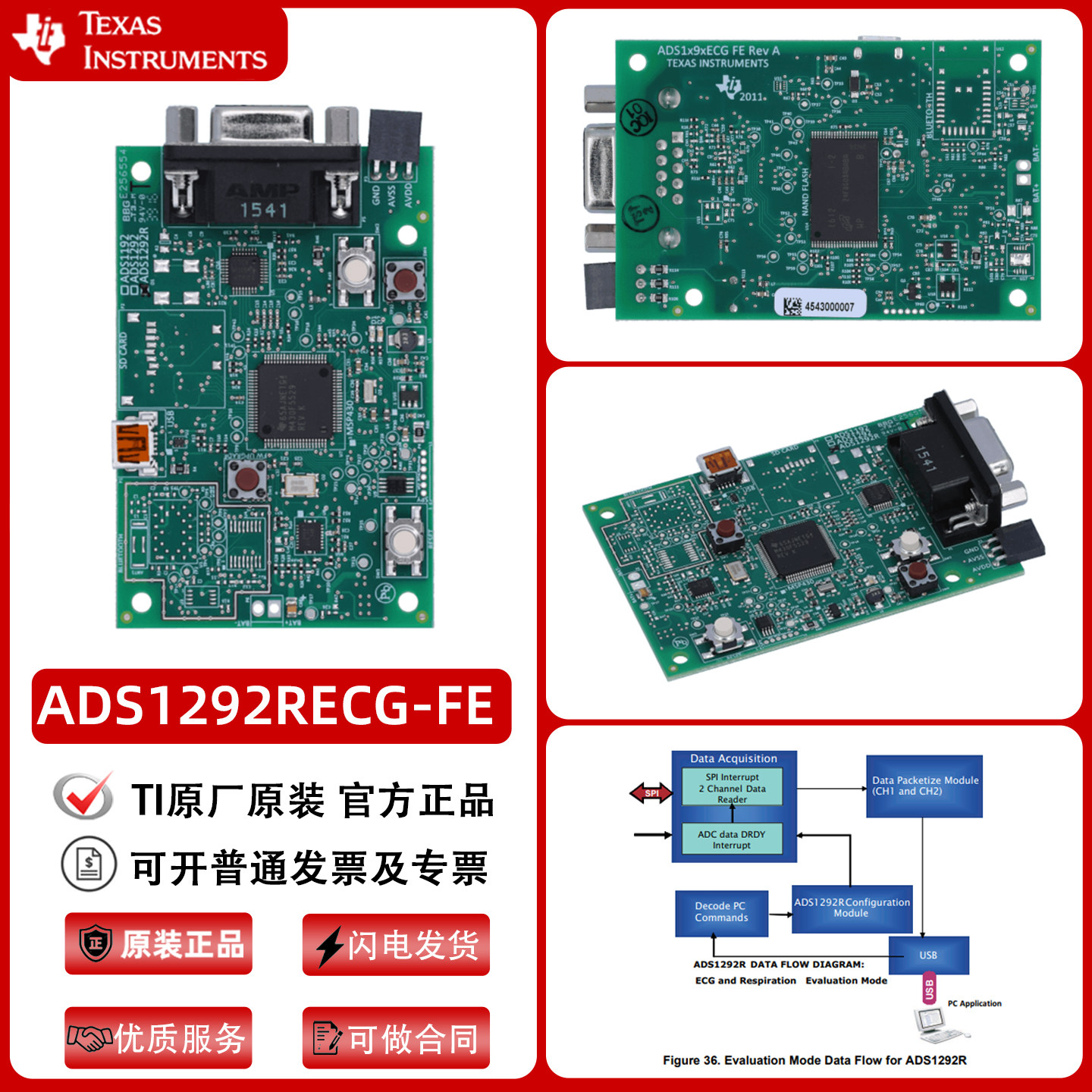 TI原装ADS1292RECG-FE 心脑电图EEG健康呼吸监测评估板 - 实物图