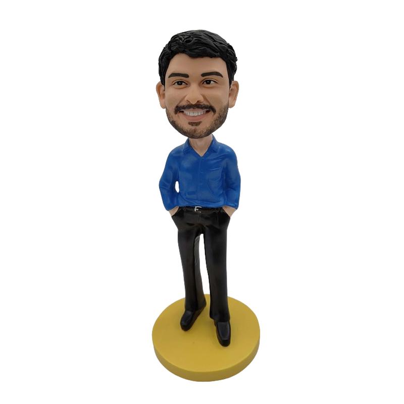定制软陶人偶泥人雕塑真人手办礼物摇头公仔(bobbleheads)衬衣款