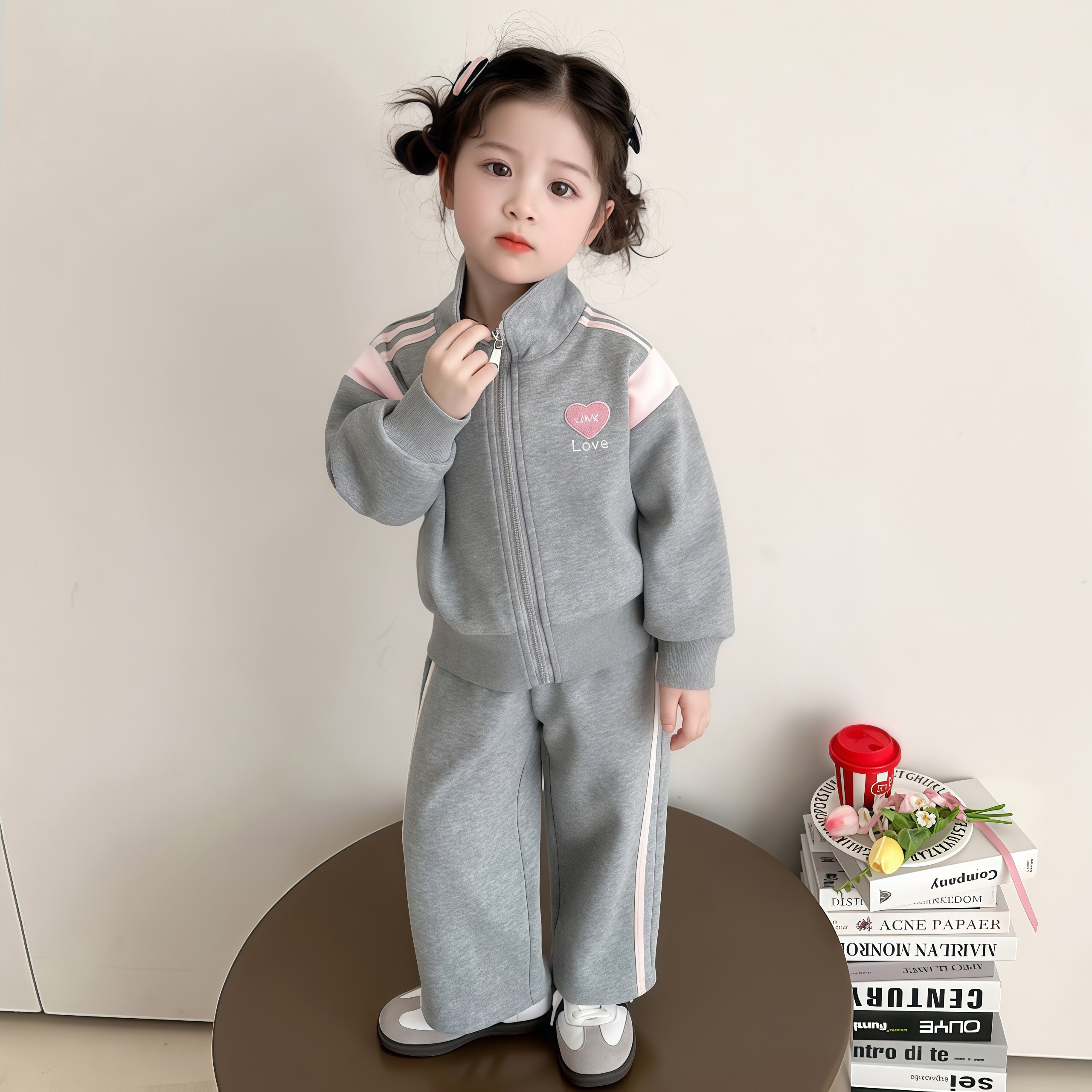 女童运动套装秋装2026新款中小童休闲拉链卫衣外套裤子可爱时髦潮