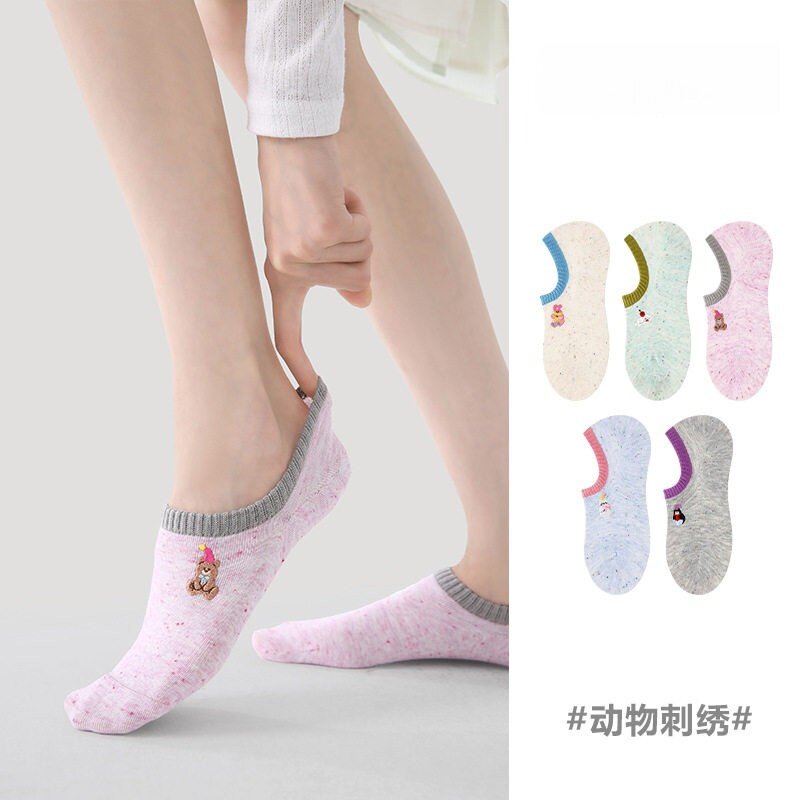 刺绣船袜女士夏季薄款防滑不掉跟浅口隐形配运动鞋百搭短袜子学生