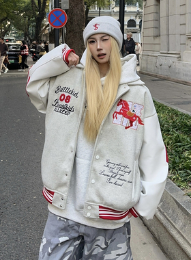 BCRA美式复古马年重工刺绣棒球服男女秋冬季宽松情侣夹克外套潮牌