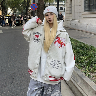 BCRA美式复古马年重工刺绣棒球服男女秋冬季宽松情侣夹克外套潮牌