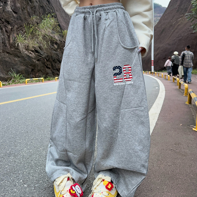 BCRA美式复古旗帜数字印花休闲裤男女秋冬季宽松阔腿直筒运动裤潮