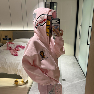 BCRA美式复古猴子刺绣双帽连帽卫衣开衫男女秋冬潮牌宽松情侣外套