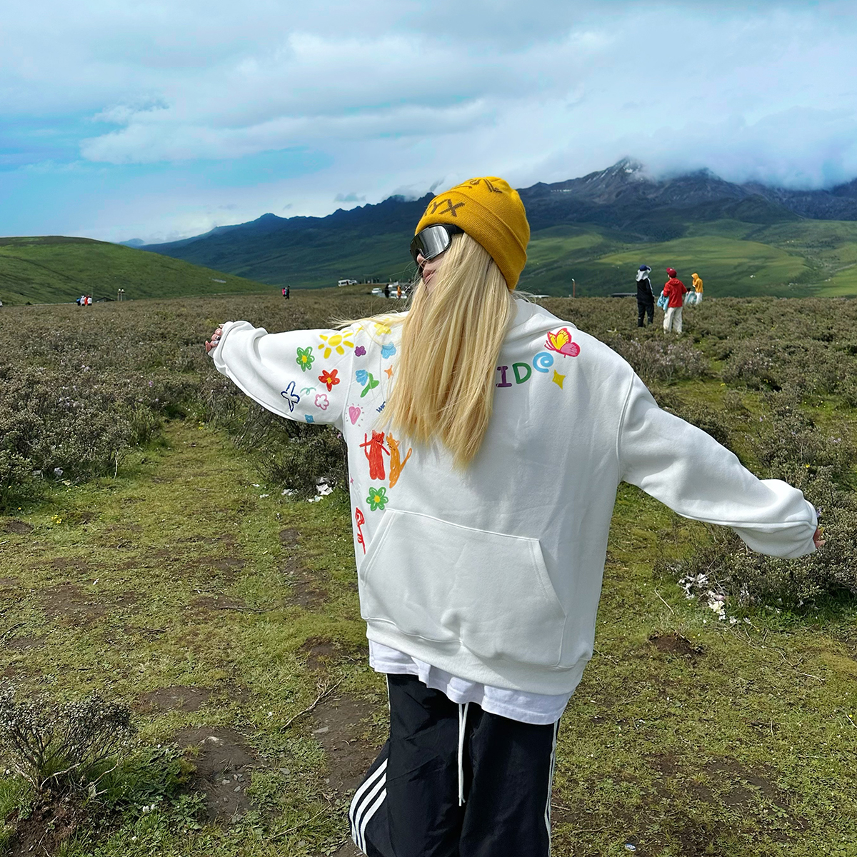 BCRA美式创意卡通涂鸦连帽卫衣男女秋冬国潮宽松休闲百搭情侣帽衫