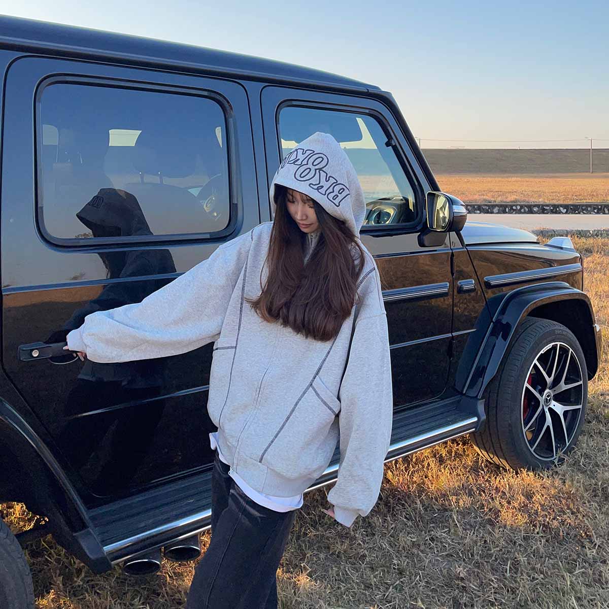 BCRA美式高街解构高领连帽卫衣开衫男女春季国潮宽松重磅情侣外套