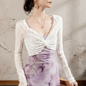 连衣裙外搭纯色性感罩衫 V领蕾丝套头上衣女外搭短款 2025春夏季