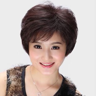 假发女短发真发全真人发假发套中老年女士全头套式头发自然妈妈款