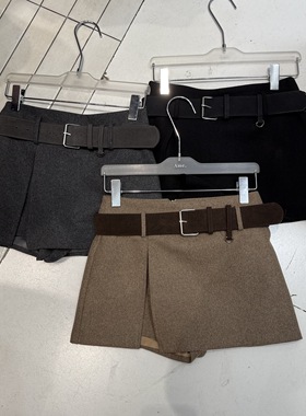 Ame 2025秋冬新款韩版高品质加厚羊毛呢前开叉显瘦A字半裙73397