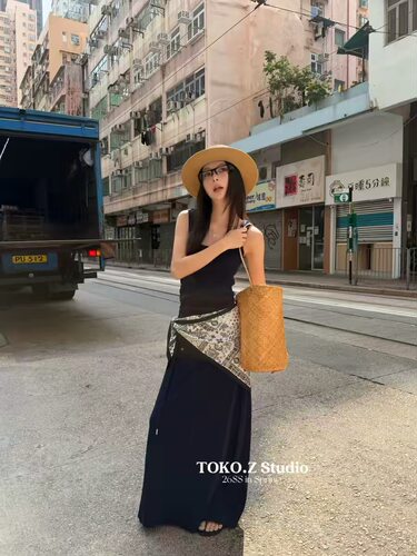 TOKO.Z夏季新款时尚度假风洋气无袖背心屁帘松紧腰半身裙休闲套装