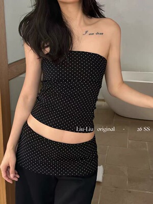 Liu-Liu辣妹风抹胸上衣+高腰显瘦百搭休闲裤两件套女2026年新款