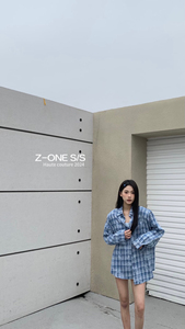 Z-one韩系格休闲长袖2024春季新款上衣复古设计宽松格子衬衫女
