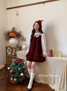 Fourseven十三行丝绒木耳边背心裙秋冬新款加绒百搭连衣裙背心裙