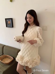 宽松显瘦圆领无袖 韩版 连衣裙蛋糕裙花苞边 seven2025秋冬新款 Four