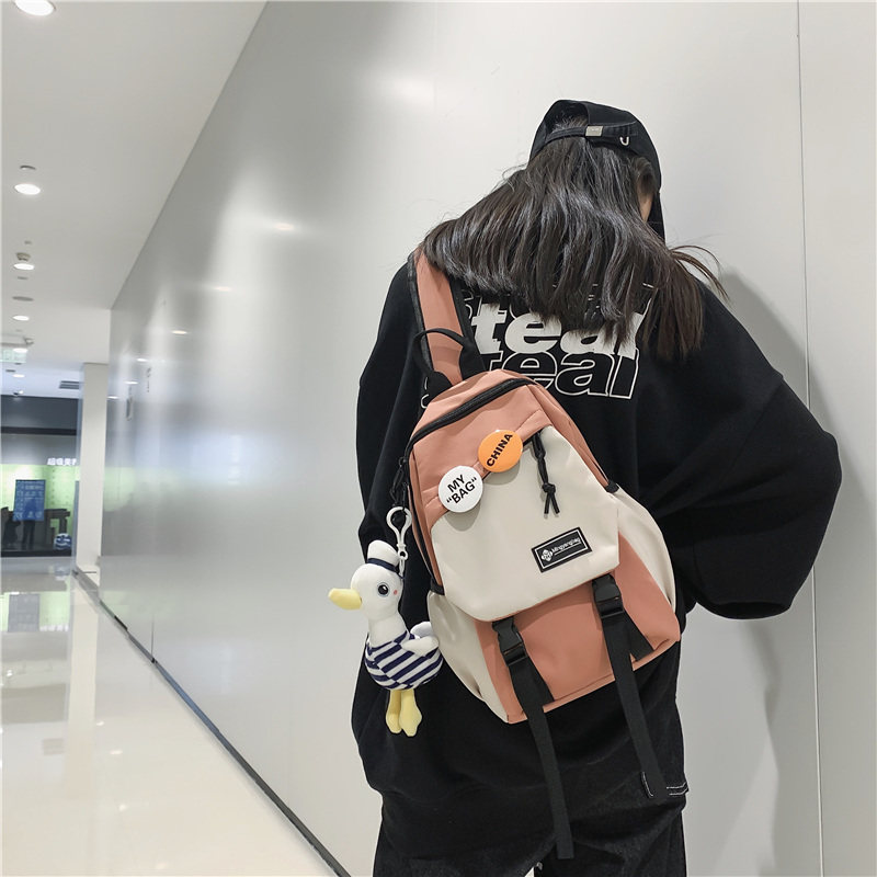 女士斜挎包ins撞色小挎包休闲学生单肩背包日系大容量斜肩包胸包