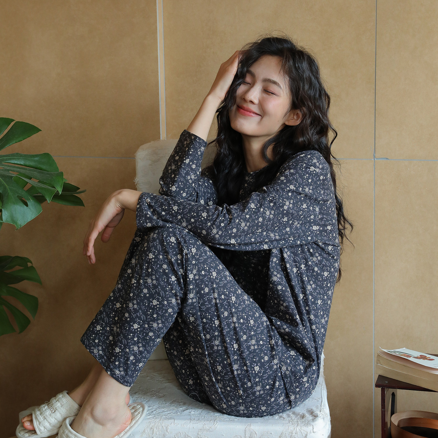 新款全棉针织棉长袖长裤家居服女