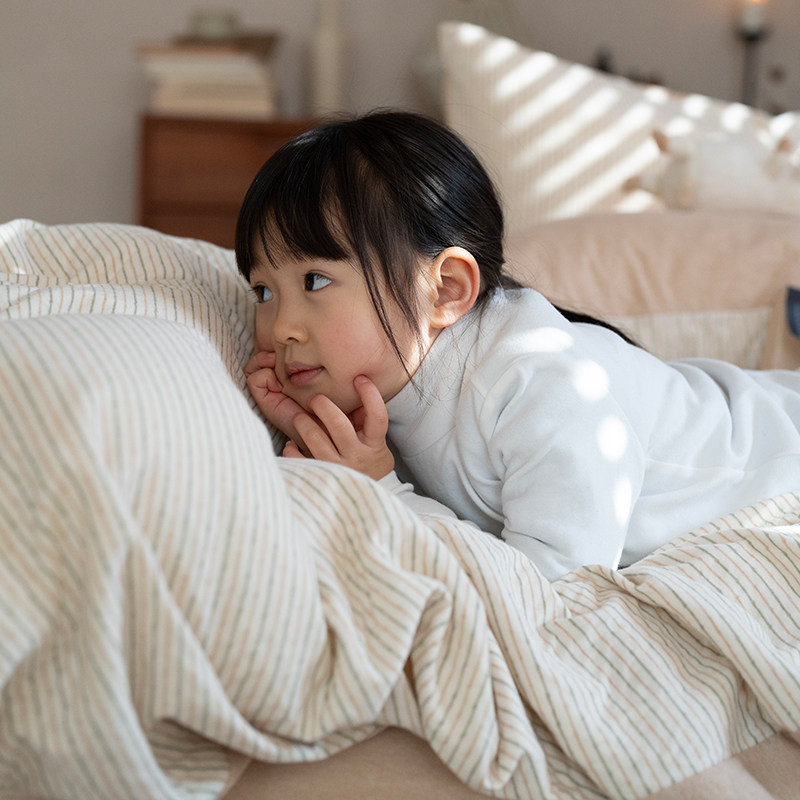 A类简约加厚彩棉针织棉四件套全棉纯棉100裸睡天竺棉被套床单床品