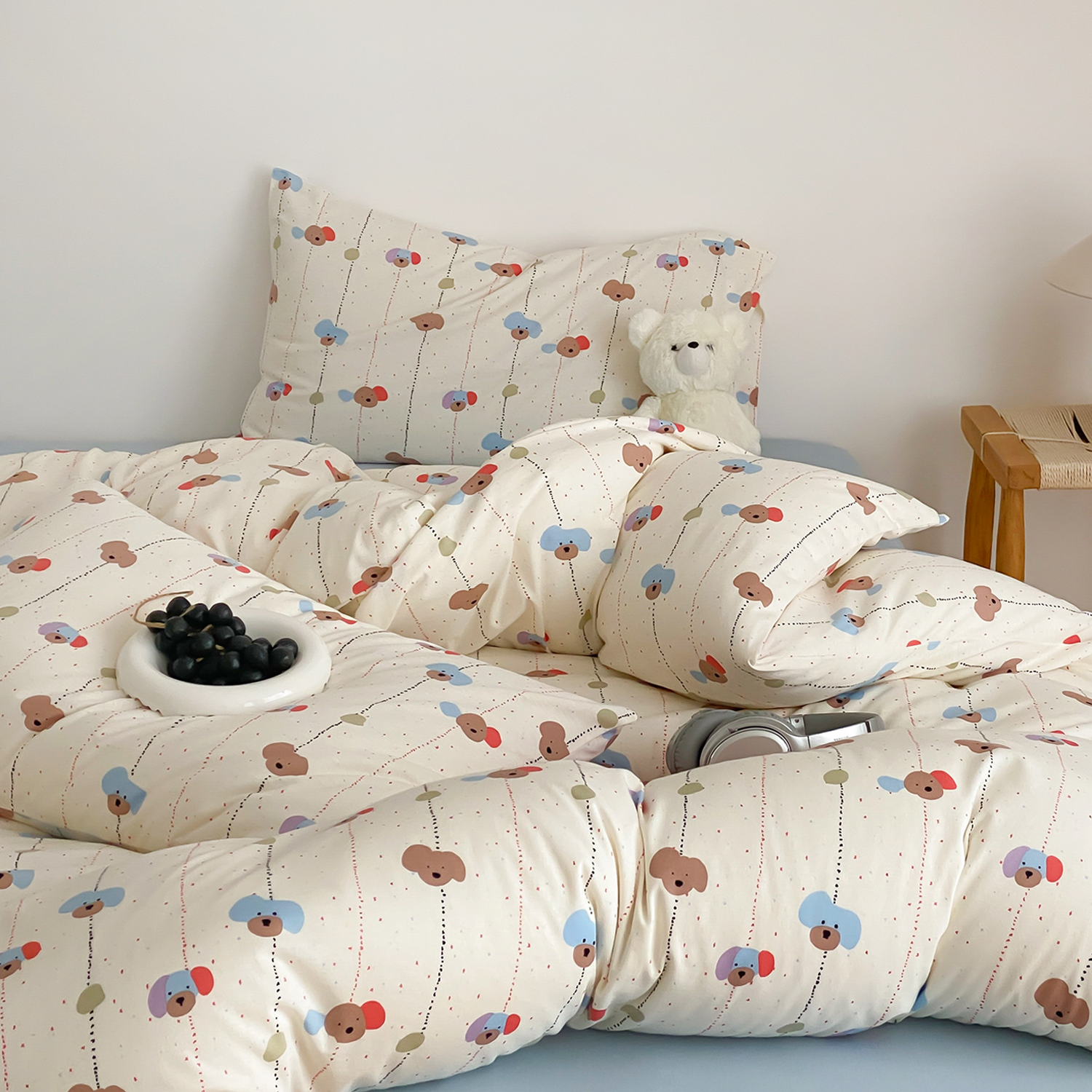 A类可爱儿童天竺棉四件套全棉纯棉卡通裸睡针织棉被套床上用品1.8