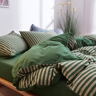 日式 条纹天竺棉四件套全棉裸睡亲肤针织棉被套床单罩纯棉床上用品