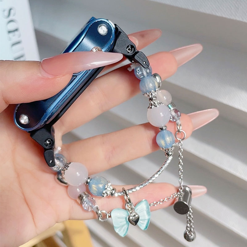 透蓝爱心结diy手链适用华为儿童手表表带5X/5XPro/3Pro/4Pro/3X/4