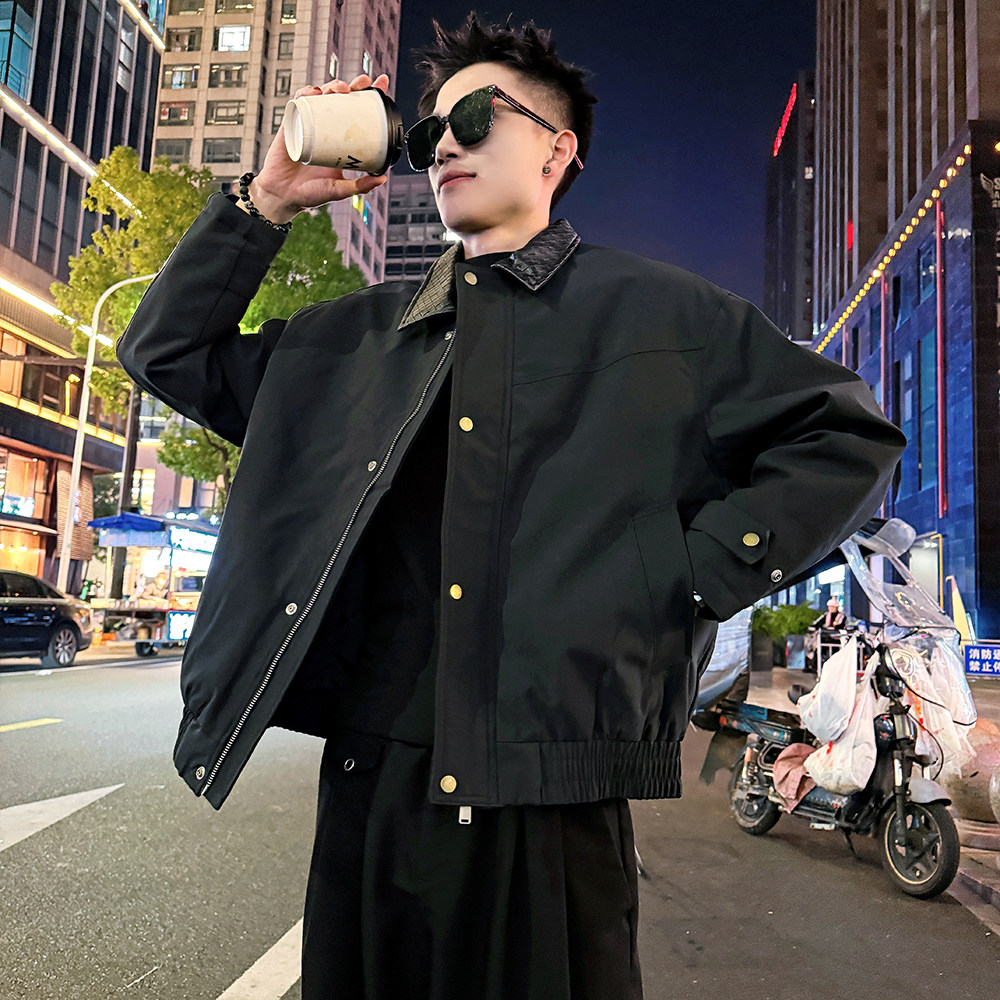 A193/P148控198皮领压格简约帅气外套加厚保暖夹棉上衣男4,男装棉衣,电商A256
