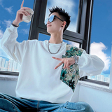 B73/P58控78青少年设计师感拼接撞色口袋痞帅卫衣长袖套头男黑，男装卫衣，电商A256