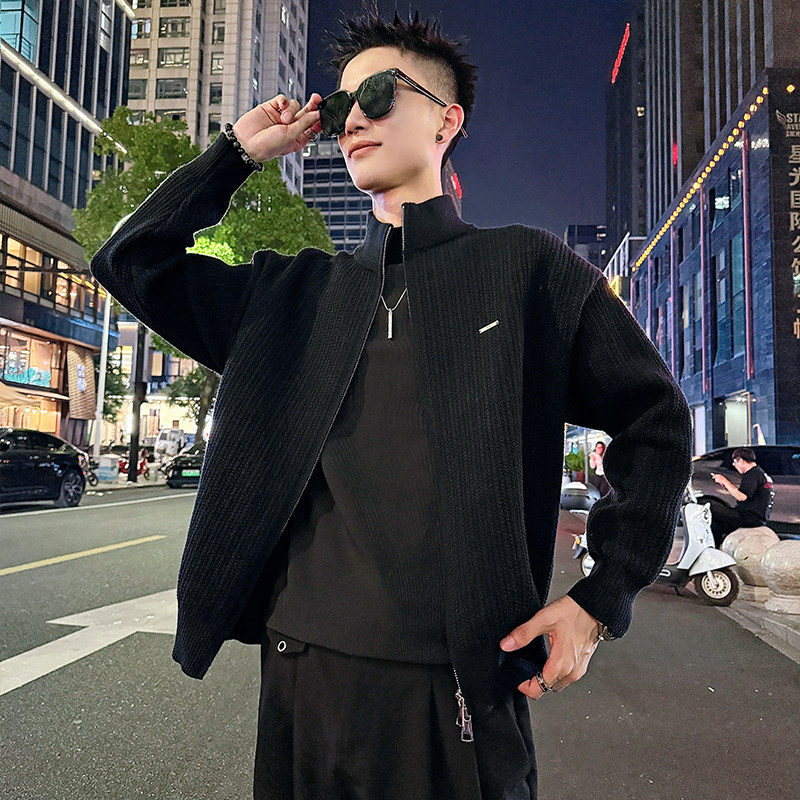 MC195/P108控148 简约高品质立体编织立领外套针织开衫毛衣男1图片