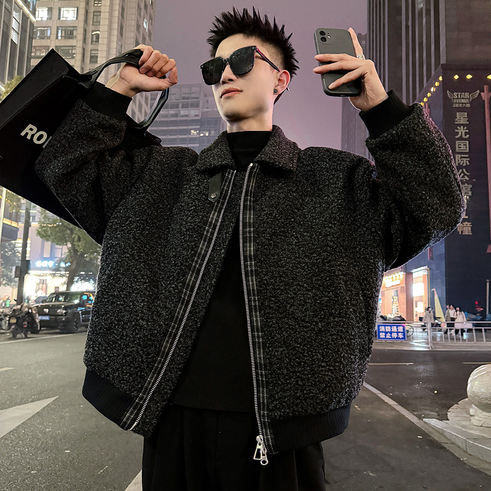 A221/P198控268格子拼接呢料夹棉加厚外套男2，女装短外套，电商A256