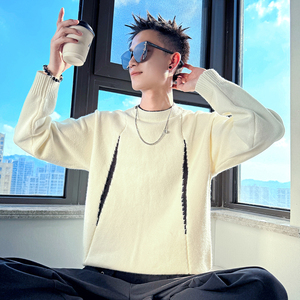 MC208/P88控118撞色假两件双领毛衣帅气小伙针织打底衫男3图片