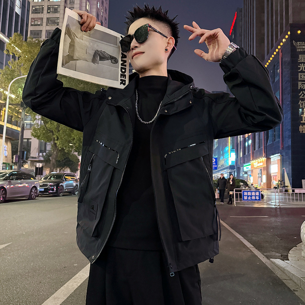 J192/P108控155连帽压条反光条字母户外外套夹克男1，男装夹克，电商A256