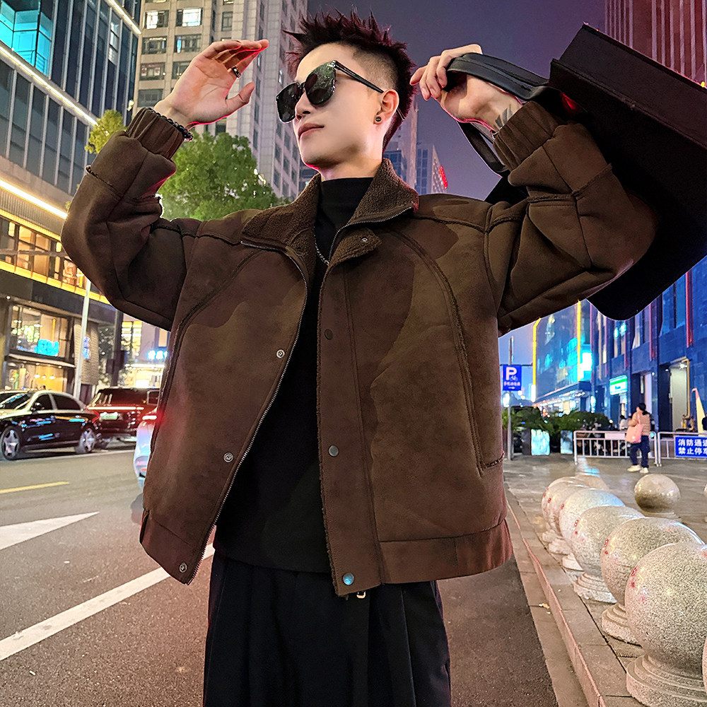 A203/P178控238网红结构款皮毛一体翻毛领外套上衣男3，女装短外套，电商A256