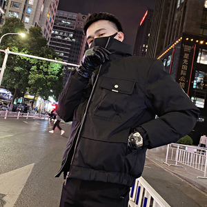 A60/特P128控168痞帅小伙潮流工装加厚外套字母棉衣男黑图片