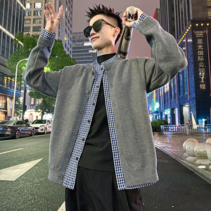 MC197/P118控158 简约假两件衬衫毛衣开衫针织外套男3图片