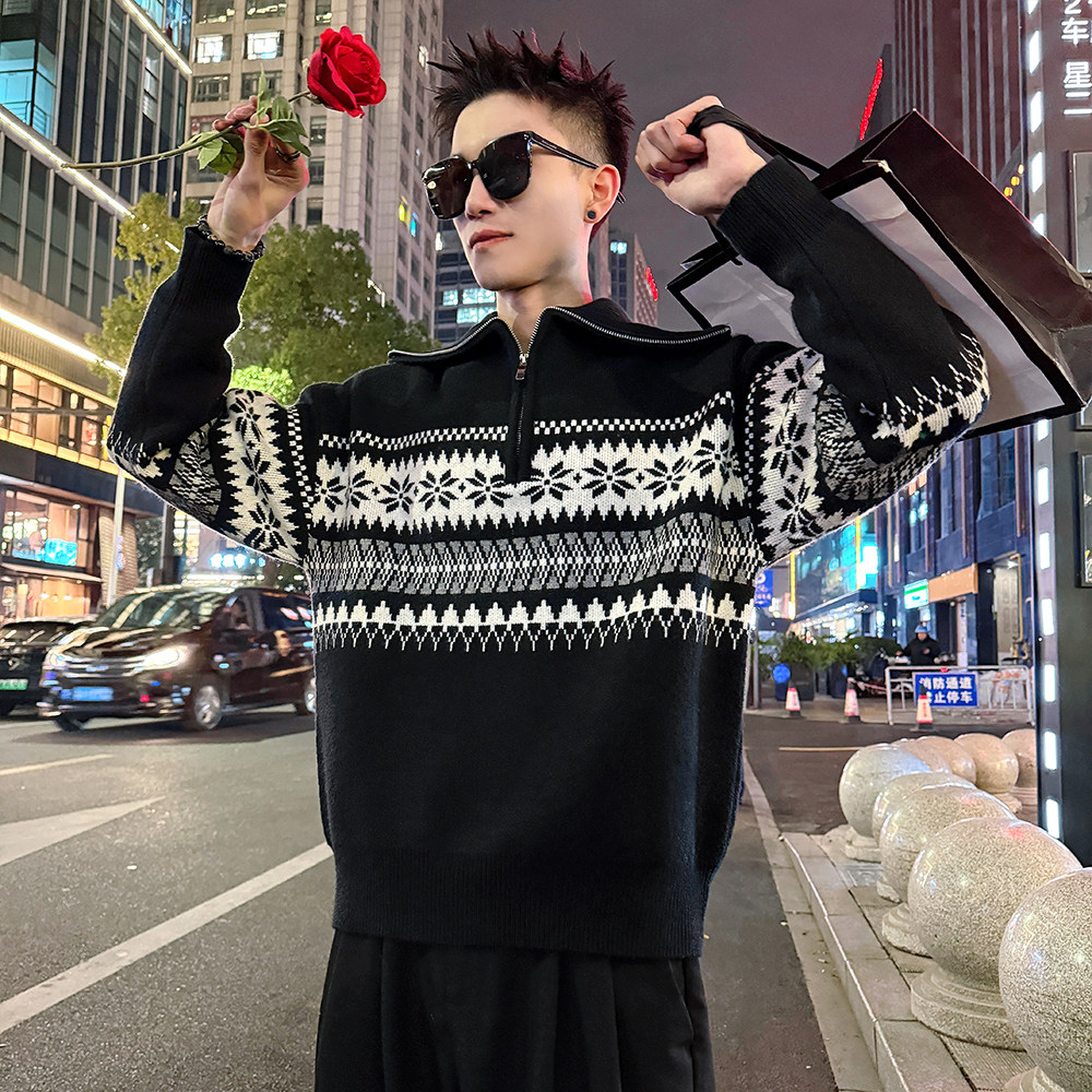MC220/P108控148高品质半拉链高领圣诞款毛衣针织打底衫男1,男装T恤,电商A256